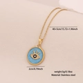 Golden stainless steel necklace featuring a light blue evil eye pendant with size specs - 1# Round Blue