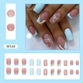 Macro shot of 24pcs blue and nude fake nails featuring butterfly art and gold lines - Gold Glitter Butterfly (W568)