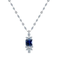 S925 sterling silver necklace with deep blue rectangular zircon and white diamonds - Lzn21-p For Sale