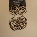 Detailed macro view of 925 silver stud leopard print leopard flower drop earrings - Double-Layer Hollow-out Leopard Print Rose Style (#20 Silver Earring Post - Brown - Black)