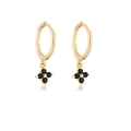 Boucles d'oreilles créoles dorées avec fleurs en zircon noir de style minimaliste - Or Zirconium Noir