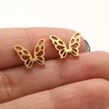 Minimalist butterfly heart stud earrings in hollow golden stainless steel finish - 671 Matte Hollow Butterfly / Gold