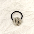 Minimalist silver textured hollow metal hair tie with black elastic cord for ponytail - Silver Round Liquid Texture 3.5cm
