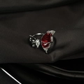 Macro di anello a farfalla argento con smalto rosso e dettagli in cristallo lucido - Aperto Regolabile / Farfalla con Ali in Smalto Rosso (JZ3789)