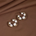 Floral hoop earrings with freshwater pearls and S925 silver needles on brown satin - C-Shaped Pearl Stud Earrings