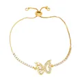 Adjustable gold butterfly bracelet with white pearls and sparkling cubic zirconia stones - Semi-Hollow Micro-Pave Butterfly