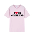 Pink short sleeve T-shirt with black I Love My Girlfriend slogan and red heart - Pink (Girlfriend)