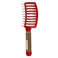 Curved boar bristle hairbrush in red and brown colors with ergonomic non-slip handle - Red Without Bristles