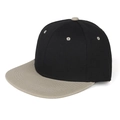 Detail of a two-tone flat brim snapback cap with grey visor and black cotton crown - Grey Brim and Black
