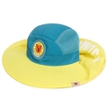 Kids quick-dry sun hat with neck flap and lion patch in blue and yellow colors - Lake Blue