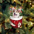 Weihnachts-Corgi-Anhänger aus Acryl mit Rentiergeweih und roter Schneeflocken-Tasche - Corgi Typ 5