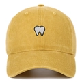 Vintage ginger yellow washed cotton baseball cap with small tooth embroidery on front - Yellow