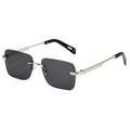 Gafas de sol cuadradas sin montura con lentes oscuras y varillas de metal plateado - Montura Plateada Lente Gris