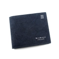 Men's minimalist horizontal wallet in deep blue matte leather with embossed logo - D3301-18 Blue