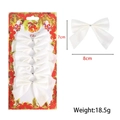 Set of 6 white glitter Christmas tree decorative bows on Santa Claus themed card - Glitter Finish / 6 Pieces/Pack (8cm) / Glitter White