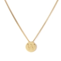 Polished gold stainless steel necklace featuring a circular pendant with letter W - Letter W (KN118661-K)