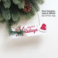 Targa porta freccia bianca in legno con scritte natalizie e decorazioni di pigne naturali - Stile B (Bianco HAPPY)