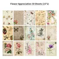 Vintage floral scrapbooking paper set with botanical designs for junk journals, 30 sheets - Flower Appreciation