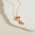 Golden bear necklace with heart balloons, micro-set zircons and colorful enamel finish - Balloon Bear Necklace (XL2466)