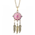 Collier diffuseur attrape-rêves en bronze avec perle rose et plumes - Attrape-rêves Bronze Balle Rose (07)