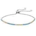 S925 sterling silver bracelet with alternating blue and yellow zircons and slider - Machine-made Tennis Chain 2mm Blue And Yellow Electroplated White Gold Approx. 3.07g.