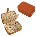 Orange leather portable jewelry travel box with internal compartments for rings and necklaces - With Earring Plate / Brown