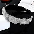 Baroque black velvet wide headband with geometric wave pattern rhinestones - White Rhinestone (Wide)