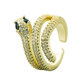 Bohemian gold leopard head ring with sparkling zircons and adjustable open wrap design - Black Zircon Leopard Head
