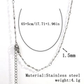 Minimalist silver stainless steel snake chain necklace 1.5mm width 45+5cm length - 1.5mm Twisted Flat Chain - Silver