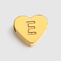 Gold heart charm bead with engraved letter E for DIY jewelry making - Letter E / Gold