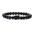 Makroaufnahme von Sternzeichen-Perlenarmband mit Tigerauge und Skorpion-Anhänger - Skorpion Lapis
