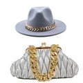 Gray wool fedora with gold chain detail paired with a silver pleated handbag and strap - M(56-58cm) / Light Gray Set
