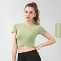 Top corto de yoga verde pálido ajustado con cintura cruzada y tejido elástico - 2XL / Tops / Verde Cardamomo