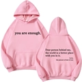 Sweat à capuche rose en polaire avec imprimé You Are Enough, vues avant et arrière, poche - Rose