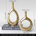 Modern gold hollowed ceramic vase set with mirror finish for luxury home decoration - Gold Set