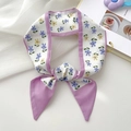 Purple floral silk twilly scarf with a knotted design on a clean minimalist background - Small Floral Purple