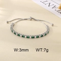 Adjustable stainless steel tennis bracelet with alternating green and white cubic zirconia - Green and White Zirconia Style (KB207075-CALY)