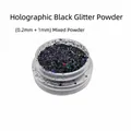 Detail of laser black glitter mix in 0.2mm and 1mm sizes for nail art decoration - Laser Black