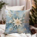 Light blue Christmas pillow cover featuring a white star and festive winter leaf pattern - TQDS68-25(Radial Octagonal Star)