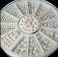 Nail art AB rhinestone set in circular rotating storage case with mixed sizes - AB Aurora Pearl Gems (SP0001-29)
