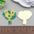 Golden sunflower bouquet pendant charm with yellow and green enamel for DIY jewelry - Green Enamel Sunflower Bouquet 27*25mm