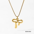 Elegant gold bow necklace with polished finish and box chain, model KDD1084 - Gold Bowknot Necklace (KDD1084)