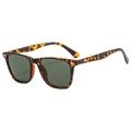 Classic tortoiseshell rectangular sunglasses with dark lenses and metal rivet details - Leopard Frame Dark Green Lens