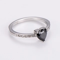 Silver stainless steel ring featuring heart-shaped black stone and small zircon accents - Steel (Black Zirconia)