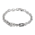 Polished silver stainless steel chain bracelet with interlocking square link design - Geometric Spliced Style (KB156322-Z)
