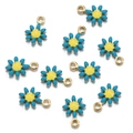 Pendentif marguerite en émail bleu ciel et jaune en acier inoxydable doré pour DIY - 7*10mm / Bleu