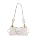 Sac à bandoulière matelassé blanc crème avec bandoulière tissée et boucles dorées - Blanc