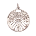 Silver evil eye pendant charm in circular shape with sparkling clear zircon inlay - Silver Micro Pave CZ L296839-W