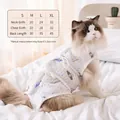 Size chart for thin cartoon cat recovery suit showing S to XL dimensions and measurements - S / Blue Dinosaur