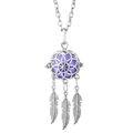Collar atrapasueños plateado con cuenta morada y tres colgantes de plumas - Plata Atrapasueños Bola Morada (01)